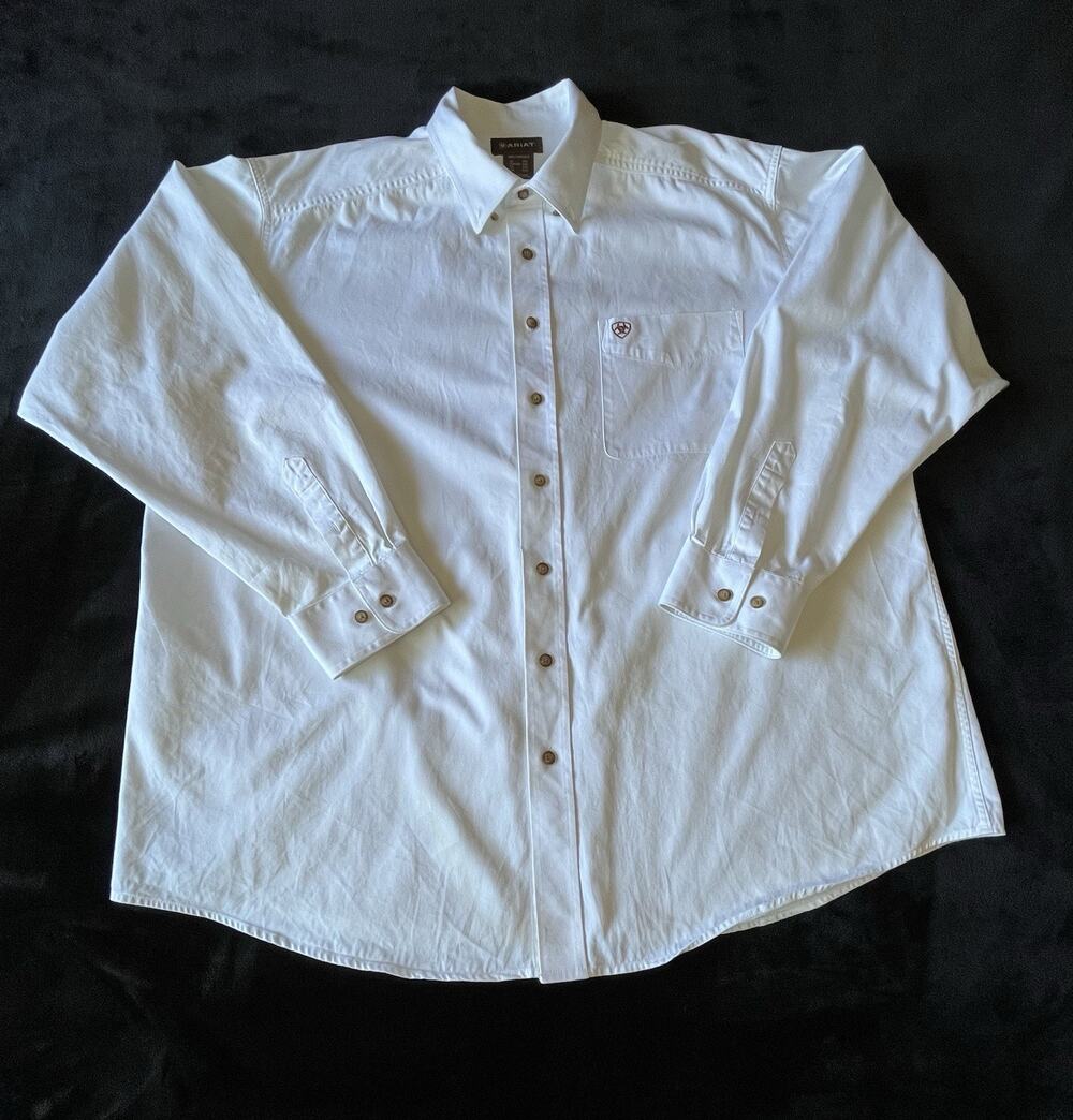 Ariat XXL White Solid Twill Classic Long Sleeve Button Down Western Workwear